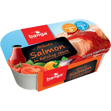 Zalm in olie en ketchup